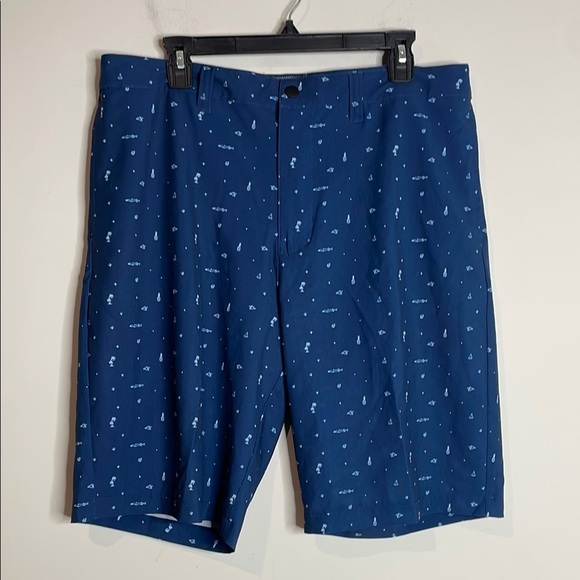 Travis Mathew | Men’s Blue Fish & Palm Tree Novelty Print Shorts Size 36 - Picture 1 of 6